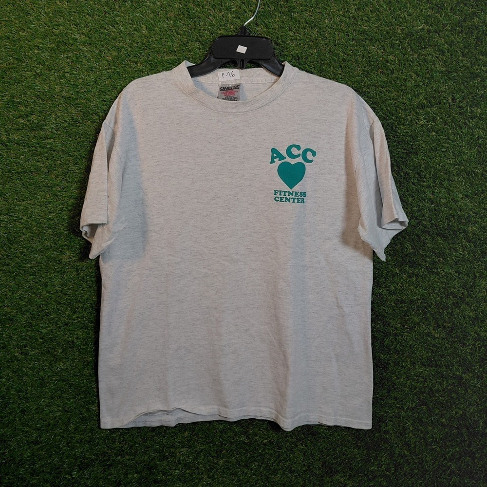 Vintage ACC Fitness Center Oneita Super Heavyweight T-Shirt Grey Mens